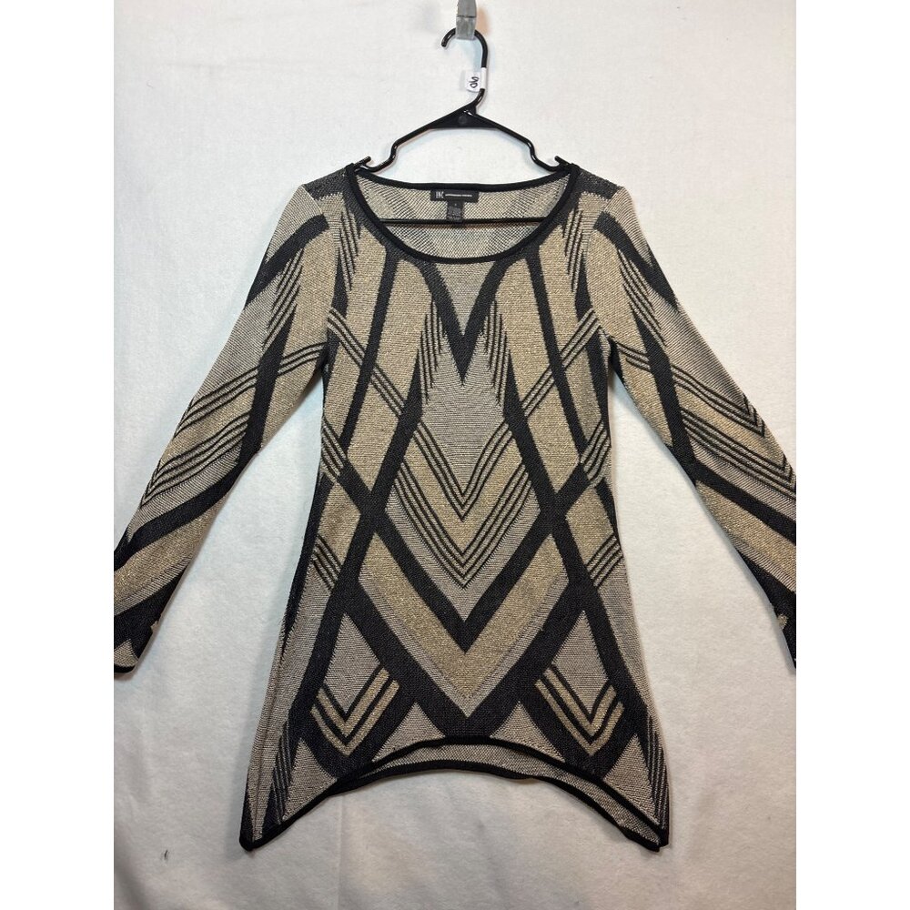 Black & Khaki Geometric Print Long‎ Sleeve Sweater Dress Size s